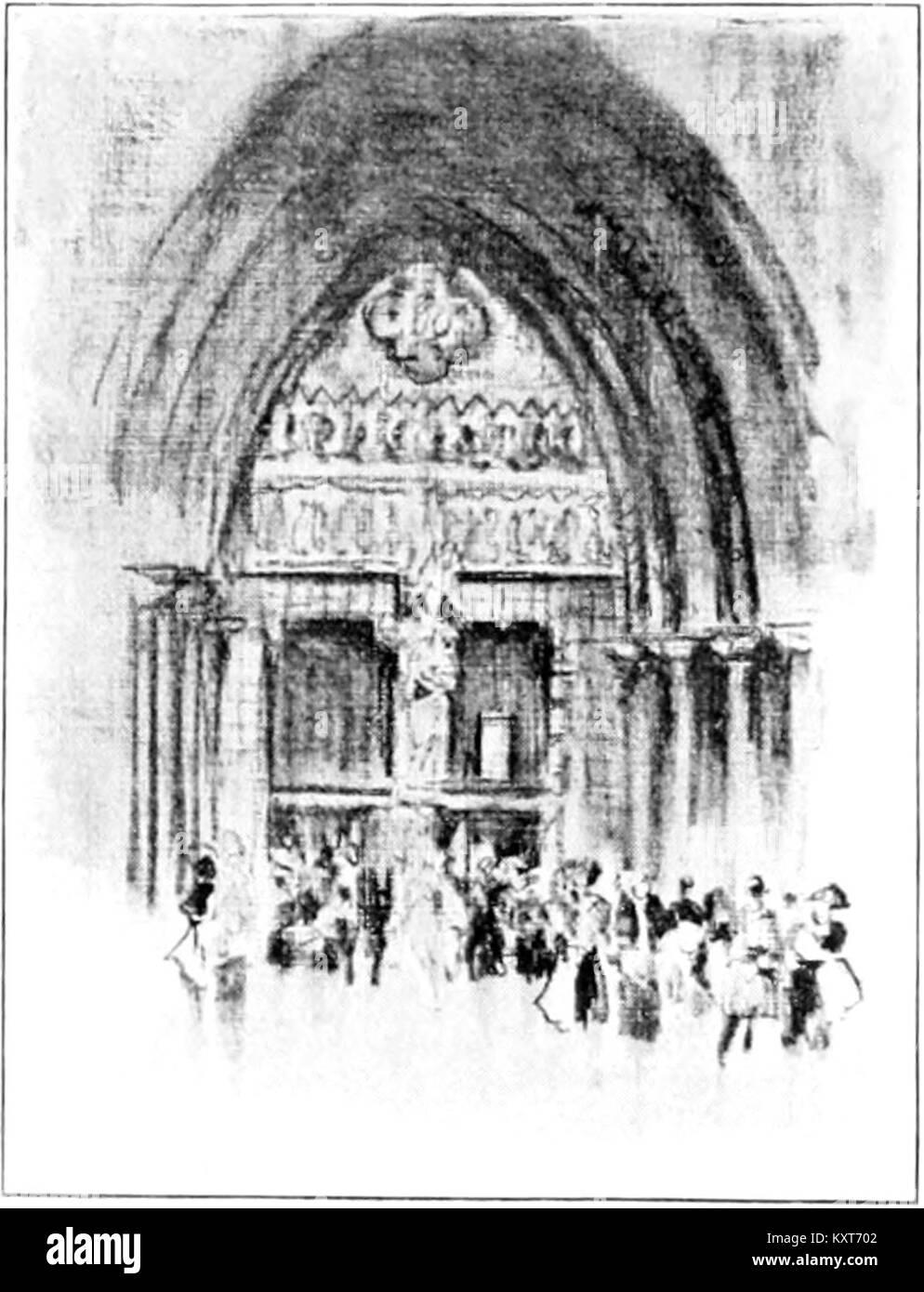 Questa illustrazione a pagina 51 dell'edizione del 1905 di English Hours di Henry James con illustrazioni di Joseph Pennell, della Riverside Press, mostra la porta nord dell'abbazia di Westminster a Londra. Foto Stock
