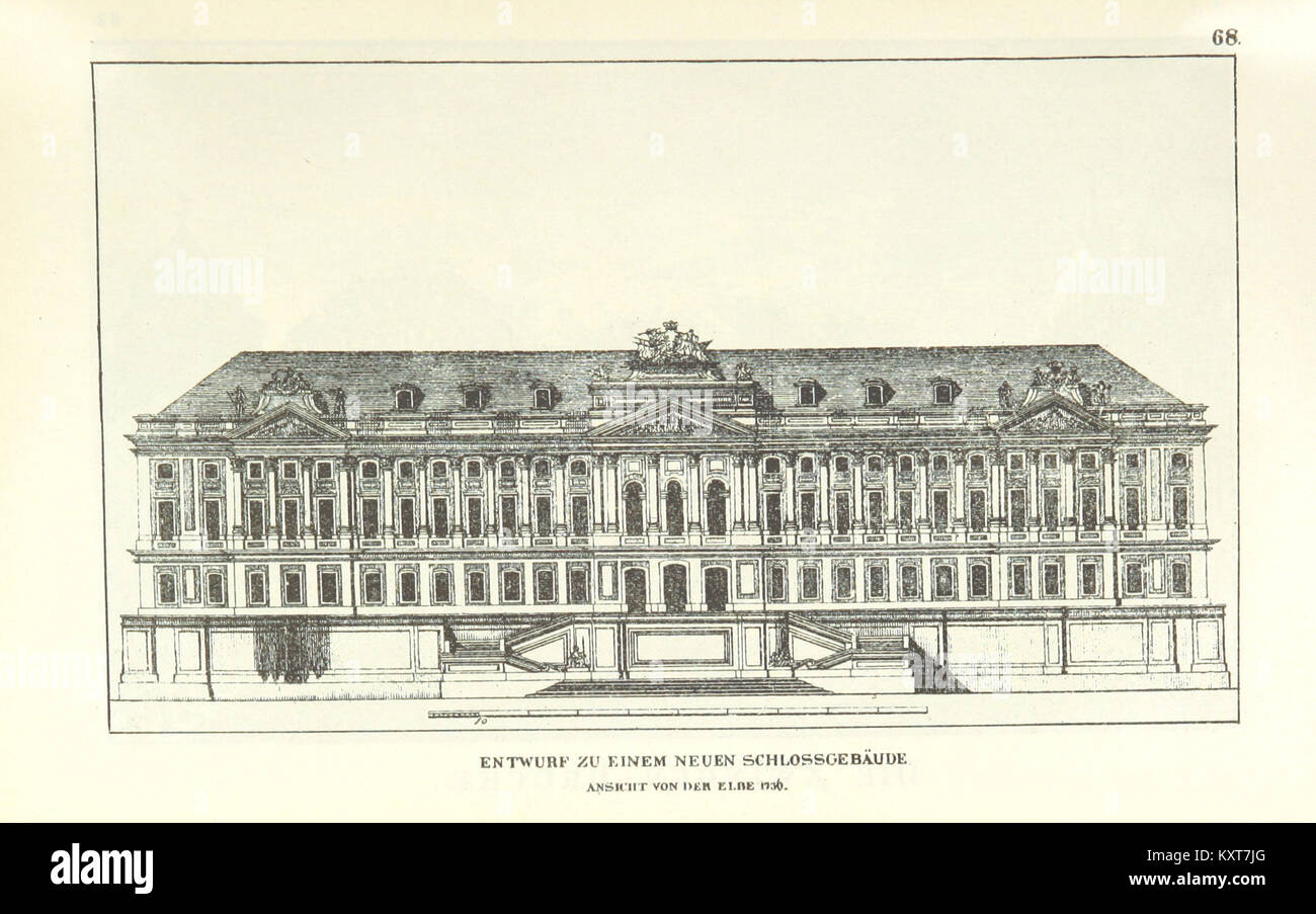 Entwurf zu einem neuen Schlossgebäude, Ansicht von der Elbe 1736 Foto Stock