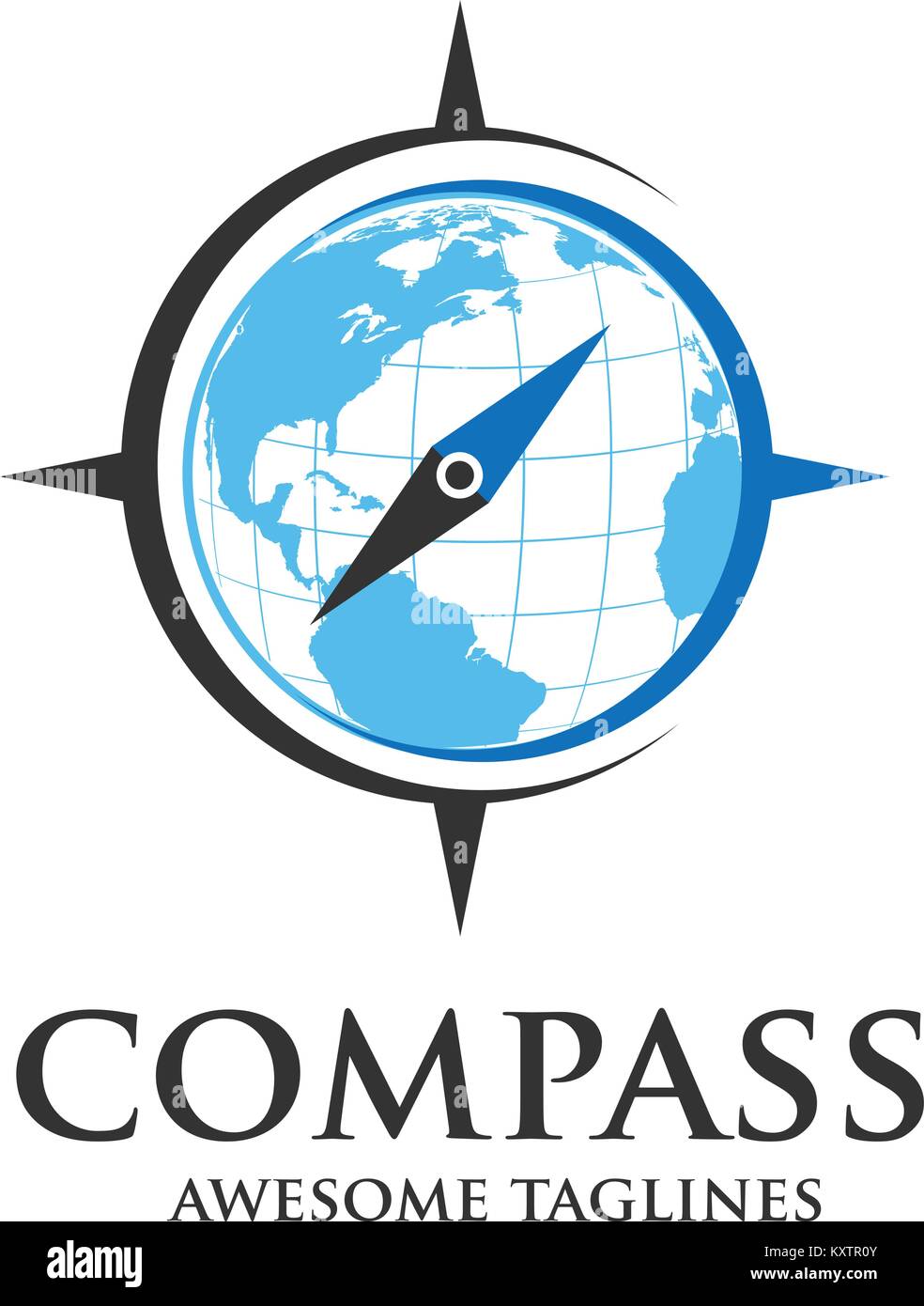 Bussola e globo vettore sfondo Logo Design modello. Un concetto moderno per i viaggi, turismo, Illustrazione Vettoriale