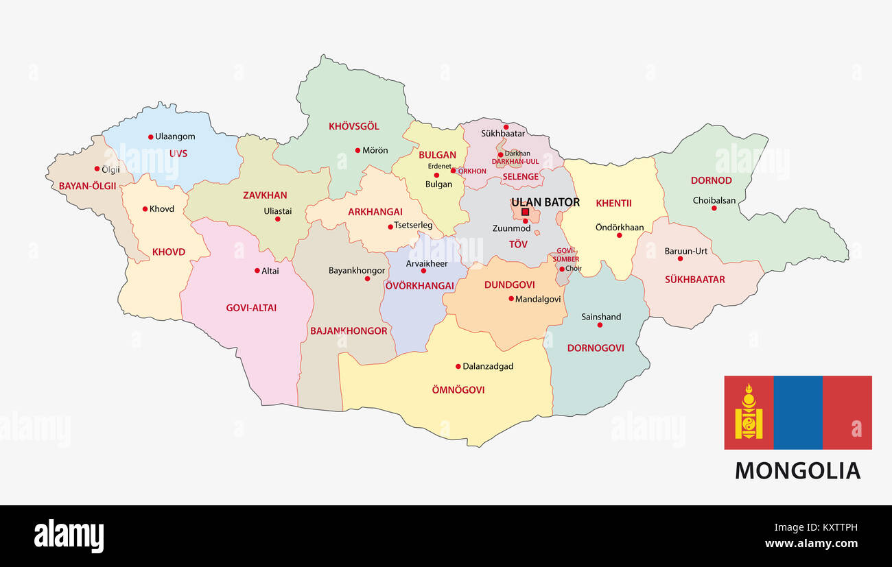 Mongolia politica e amministrativa di mappa vettoriale con bandiera Foto Stock