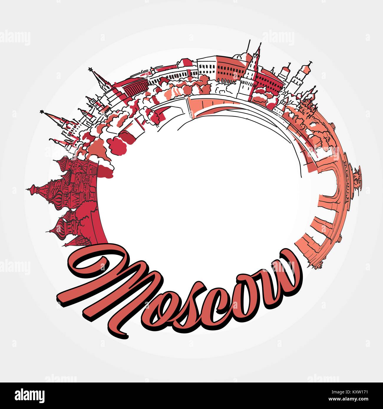 Mosca viaggia potser opere d'arte. Famosi punti di riferimento di viaggio serie. Illustrazione Vettoriale