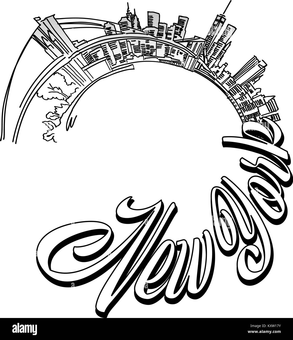New York panorama cover design. Famosi punti di riferimento di viaggio serie. Illustrazione Vettoriale
