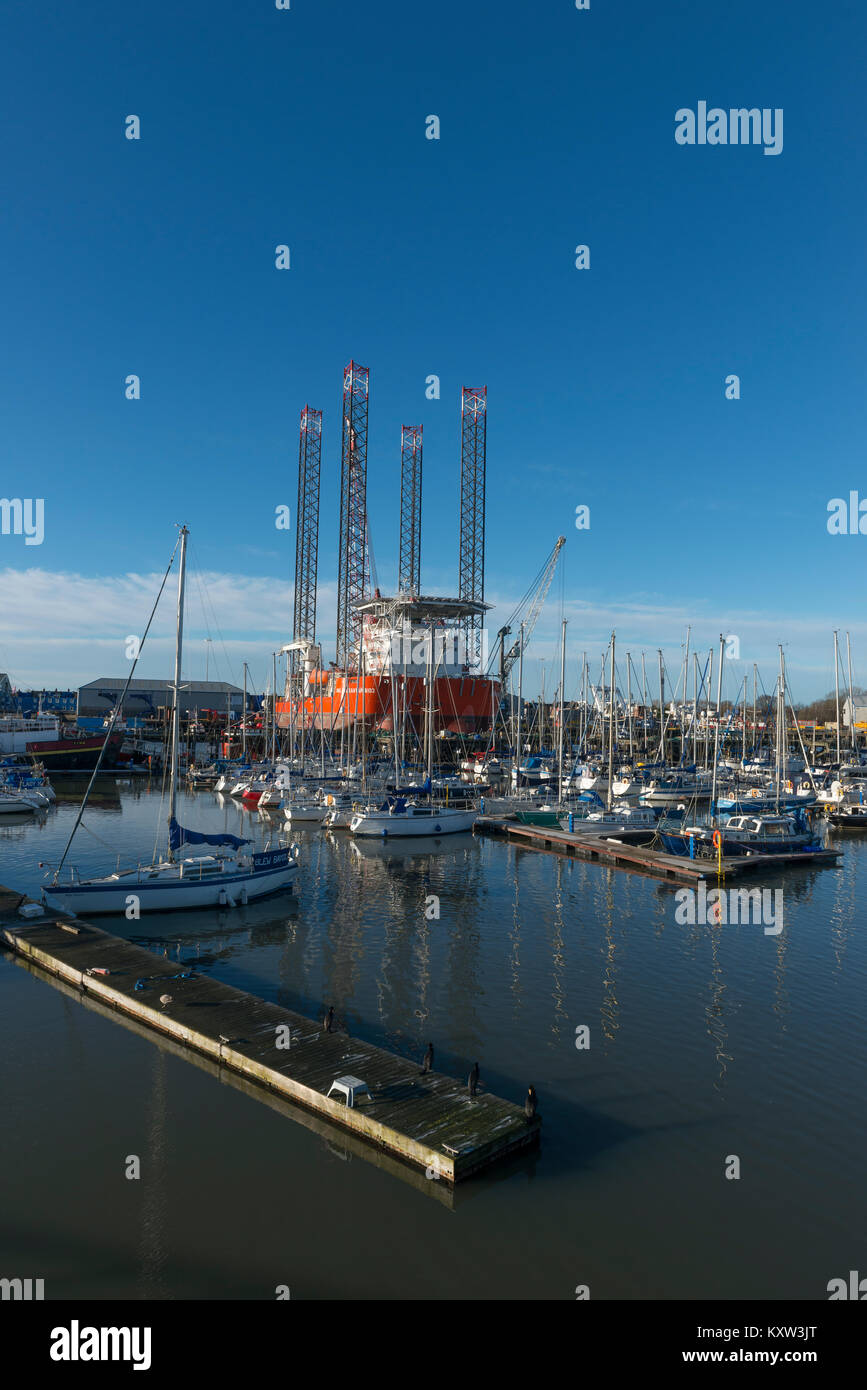 GMS Endeavour 6102 ormeggiata in porto del sud, Blyth, Northumberland, Inghilterra Foto Stock