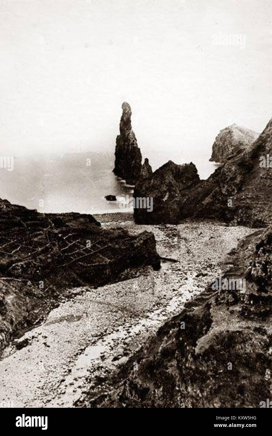 Una fotografia della fine del XIX secolo di Foz da Ribeira da Janela, Madeira, Portogallo, che mostra la costa rocciosa, le scogliere e il paesaggio caratteristico dell'oceano Atlantico. Foto Stock