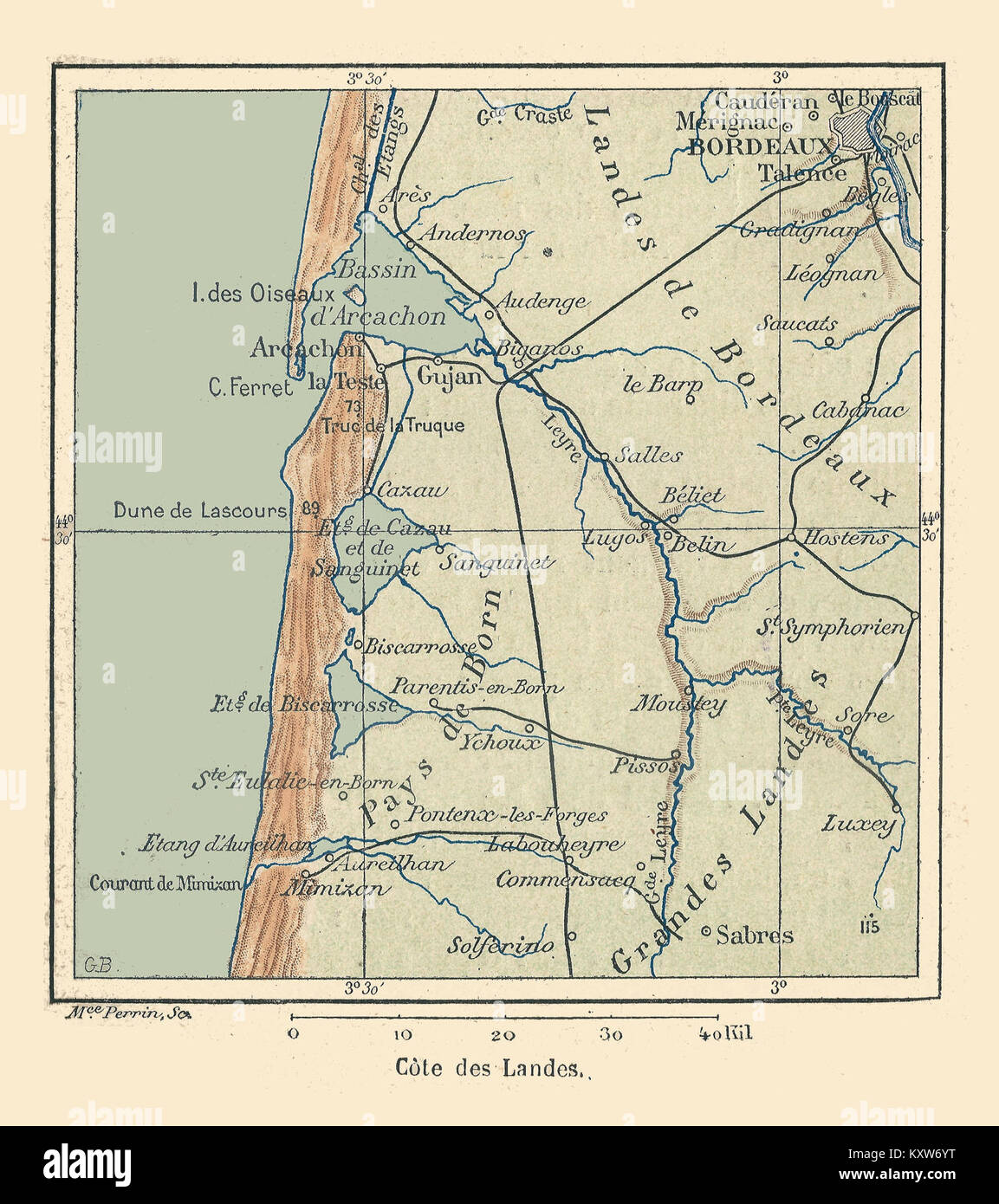 Una fotografia del 1894 del Côte des Landes in Francia, che mostra la costa atlantica e le dune di sabbia caratteristiche della geografia naturale della regione. Foto Stock