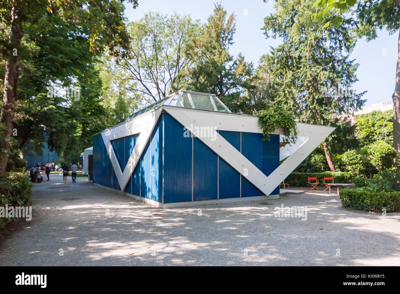 Alvar Aalto, padiglione finlandese alla Biennale di Venezia giardini, 1956, vista esterna Foto Stock
