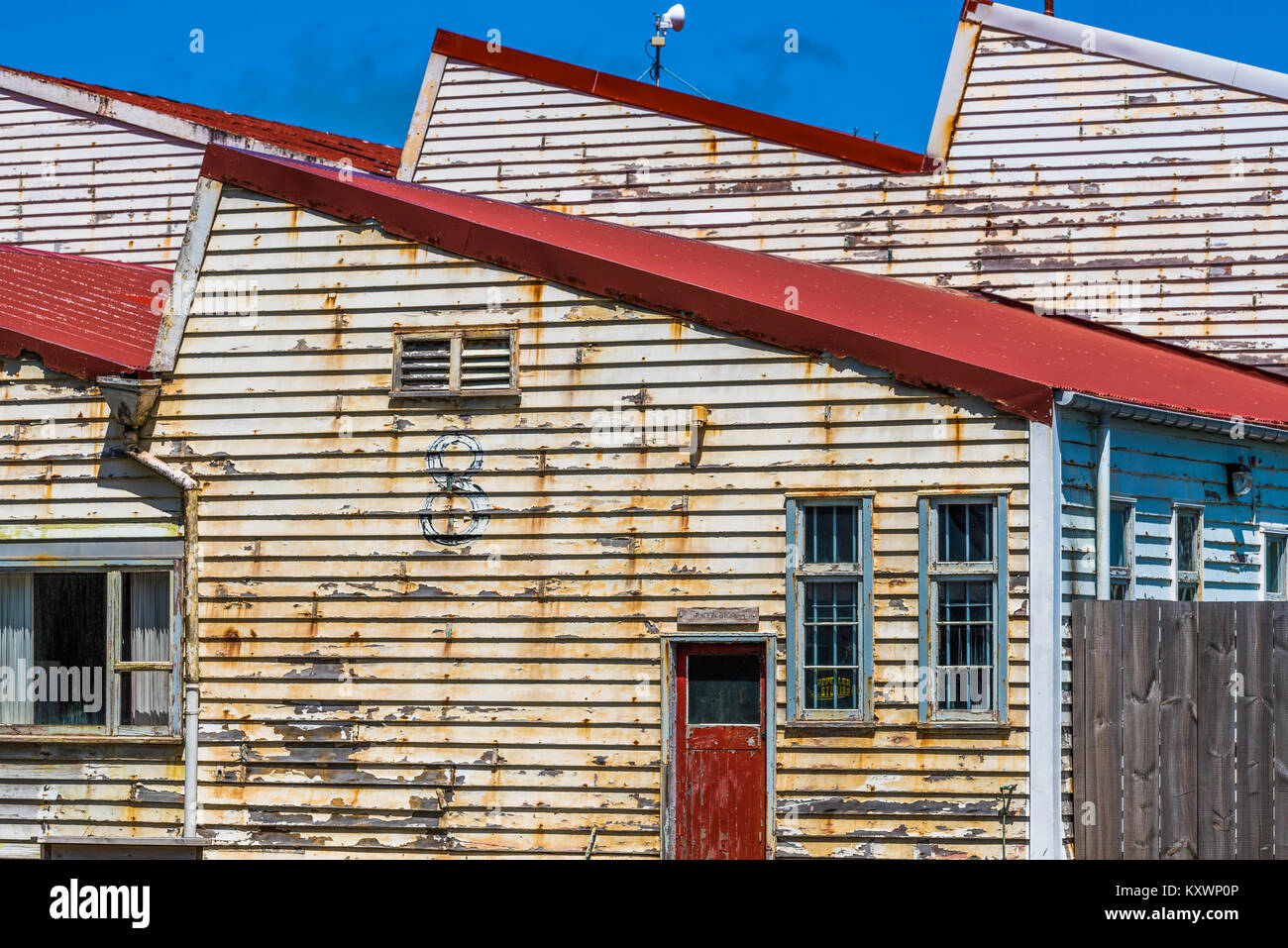 Gli edifici di vecchia costruzione su Miramar pensinsula, Wellington, Nuova Zelanda Foto Stock