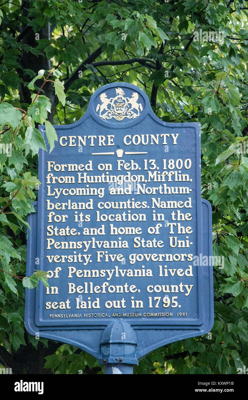Centro storico di contea marcatore Bellefonte Pennsylvania Stati Uniti d'America Foto Stock