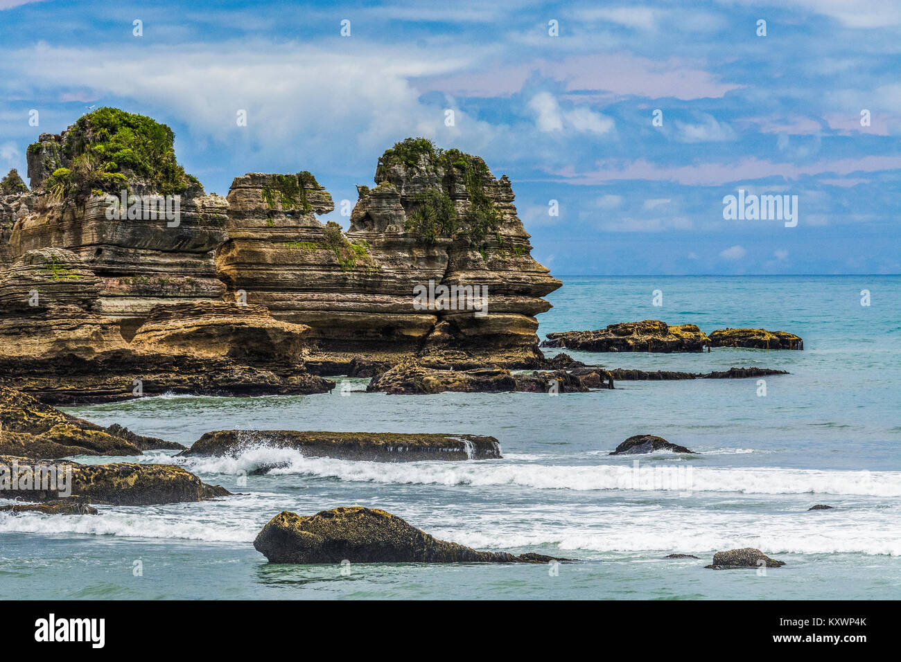 Pancake rocce vicino a Greymouth, Nuova Zelanda Foto Stock