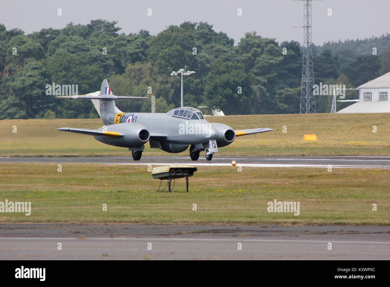 Gloster Meteor in Airshow di Farnborough Foto Stock