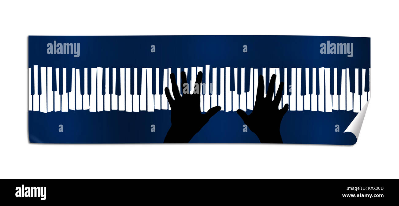 Le mani su un bene usato tastiera sono visto in questa illustrazione sul tema del pianoforte, jazz, pianista e musica. Foto Stock