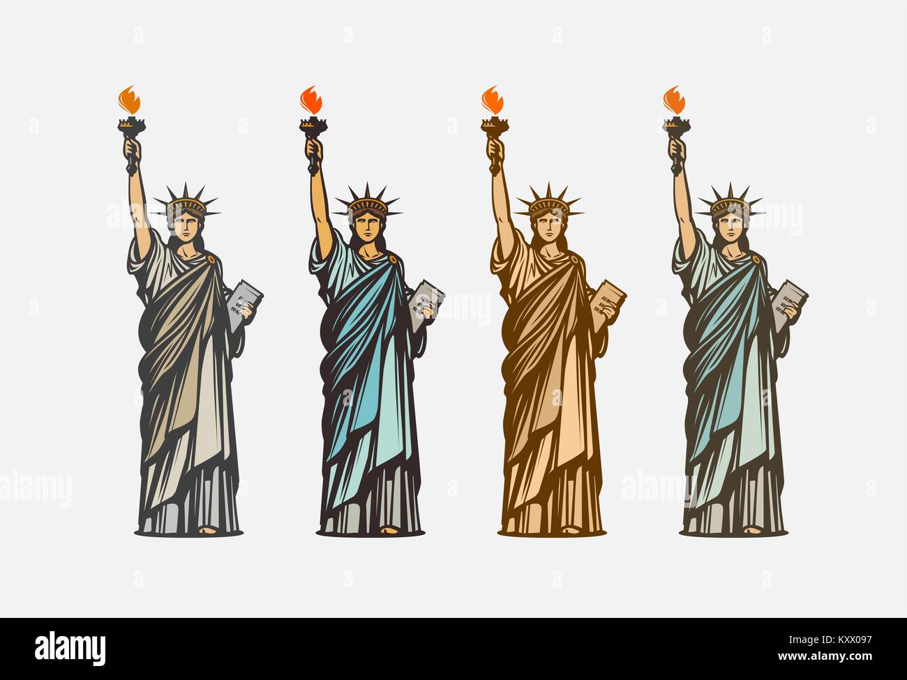 Famosa statua della libertà. Il simbolo degli Stati Uniti d'America. Illustrazione Vettoriale Illustrazione Vettoriale