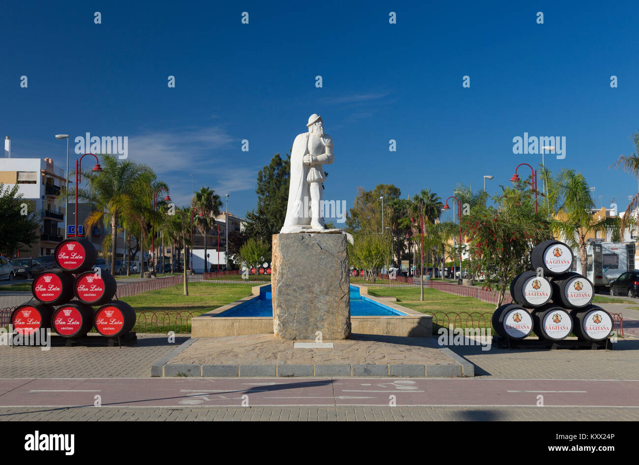 Statua di Francisco Pizarro a Sanlucar de Barrameda, Spagna Foto Stock