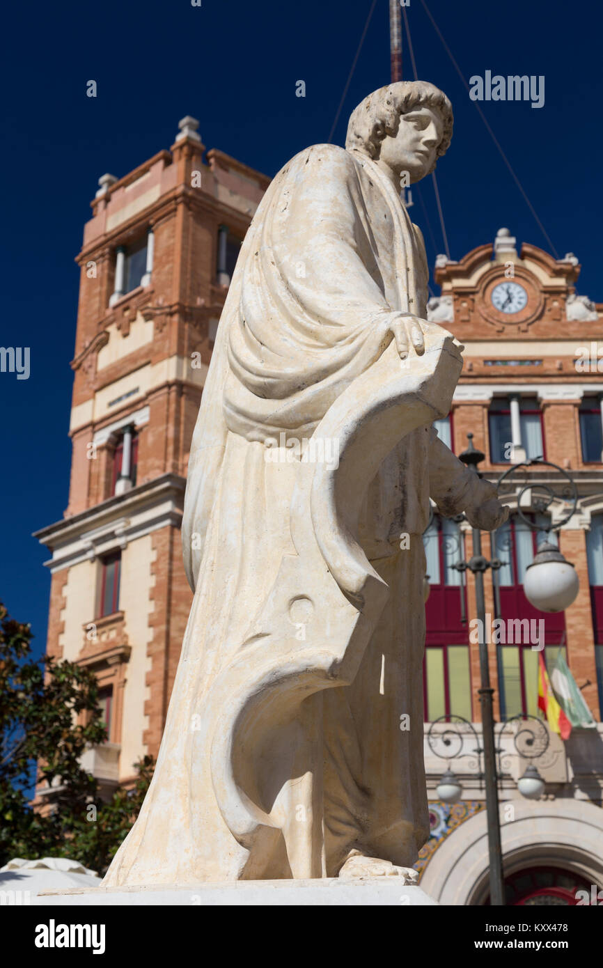 Statua di Lucius Junius Moderatus Columella, in , Cádiz, Spagna Foto Stock