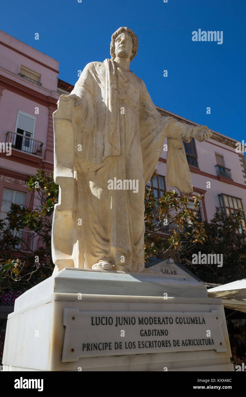Statua di Lucius Junius Moderatus Columella, in , Cádiz, Spagna Foto Stock