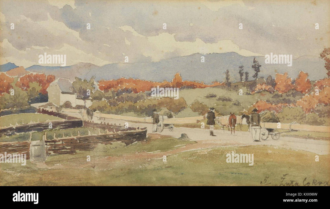 Raffigurazione di Salomon Emanuel Friedberg che supervisiona il carico o il trasporto di legname, mostrando l'attività di legname in un'area boschiva. Foto Stock