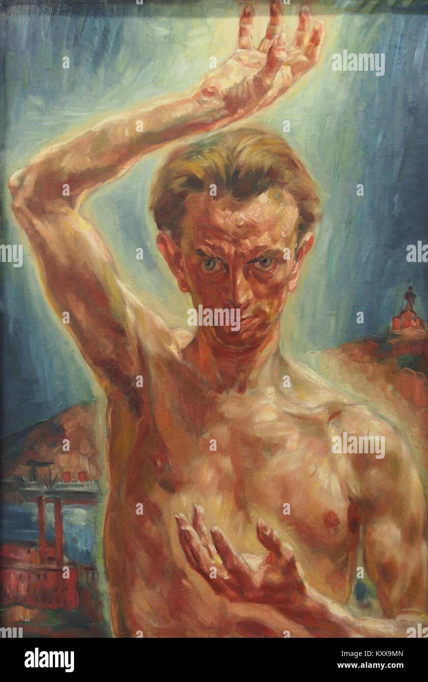 "Schäferischer Mensch" di Fritz Flebbe è una rappresentazione artistica della vita rurale, raffigurante l'esistenza umana in un ambiente pastorale. L'opera esplora i temi della natura, della semplicità e della connessione umana con la terra. Foto Stock