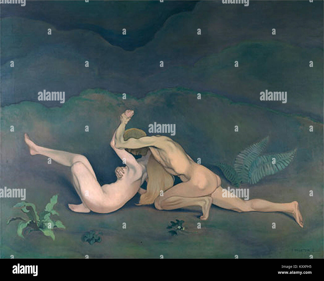 "Homme et femme" (1913) di Félix Vallotton è un dipinto ad olio che raffigura un uomo e una donna in stretta interazione fisica, reso in uno stile semplificato e simbolico caratteristico delle opere mature di Vallotton. Foto Stock