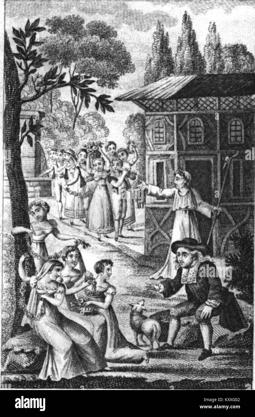 Il "Fête des Bergers de Syracuse" è una rappresentazione artistica di una celebrazione pastorale a Siracusa, che cattura la gioia e la ricchezza culturale della vita pastorale. Questo lavoro, privo di margini, si concentra interamente sulle figure e sull'atmosfera delle feste rurali, offrendo uno sguardo sulla vita quotidiana dei pastori della regione. Foto Stock
