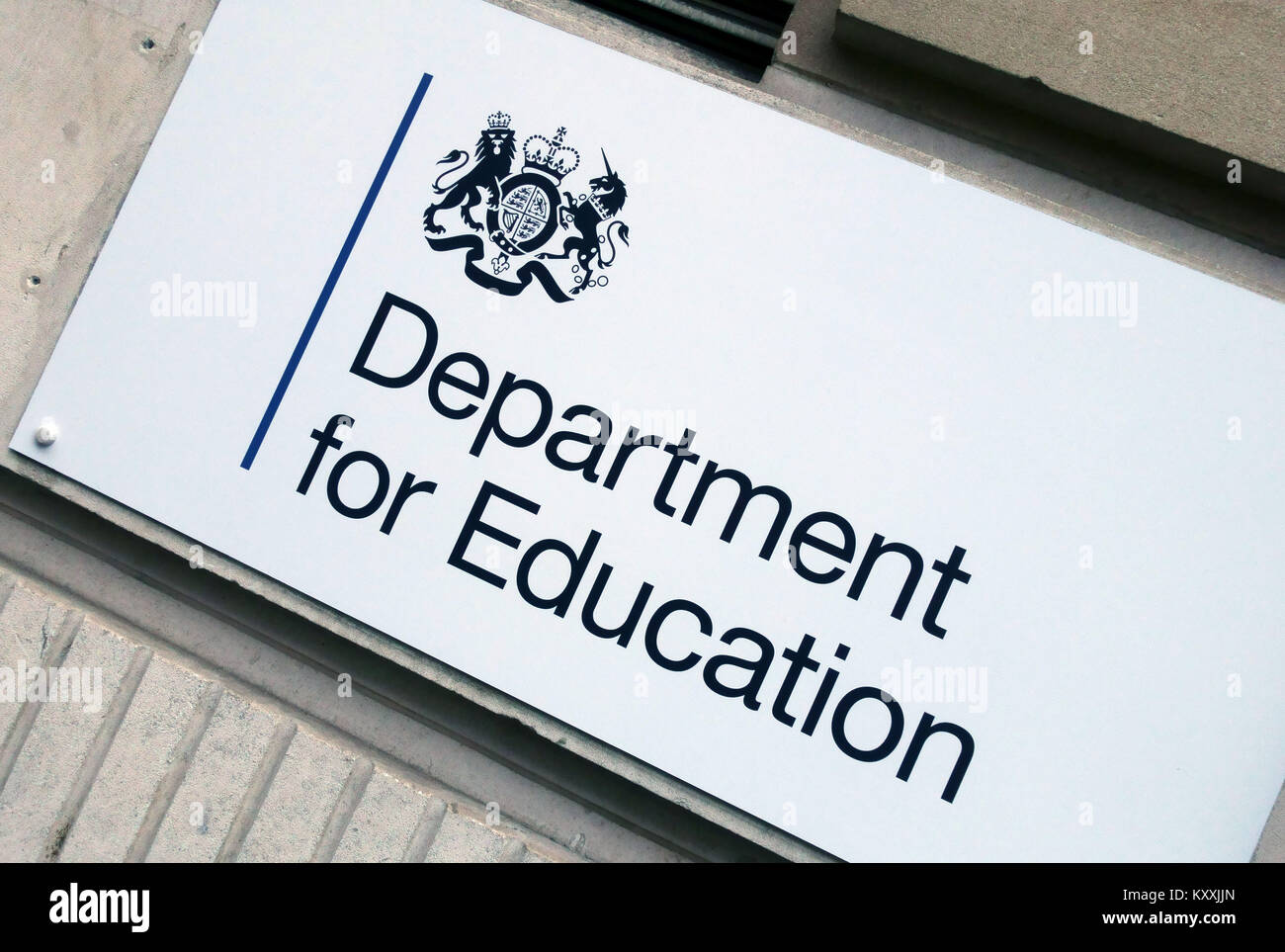 Segno sul dipartimento per l istruzione in Westminster, Londra Foto Stock
