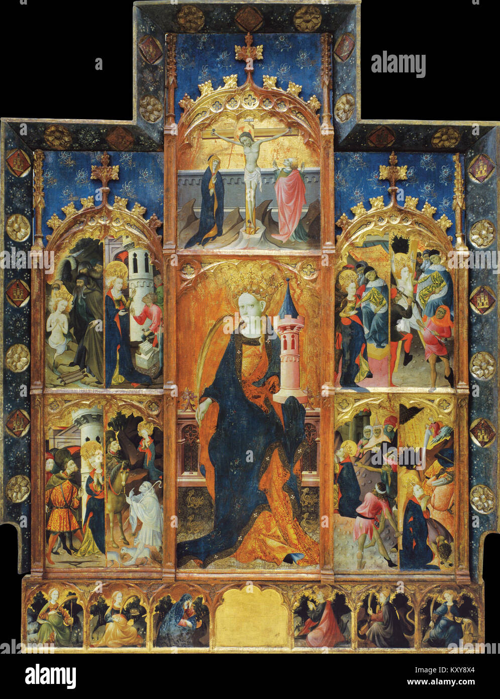 La pala d'altare di Santa Barbara di Gonc Peris Sarrià è un'opera su tavola dipinta che raffigura il martirio e gli attributi di Santa Barbara in un contesto catalano della fine del XV secolo. Foto Stock