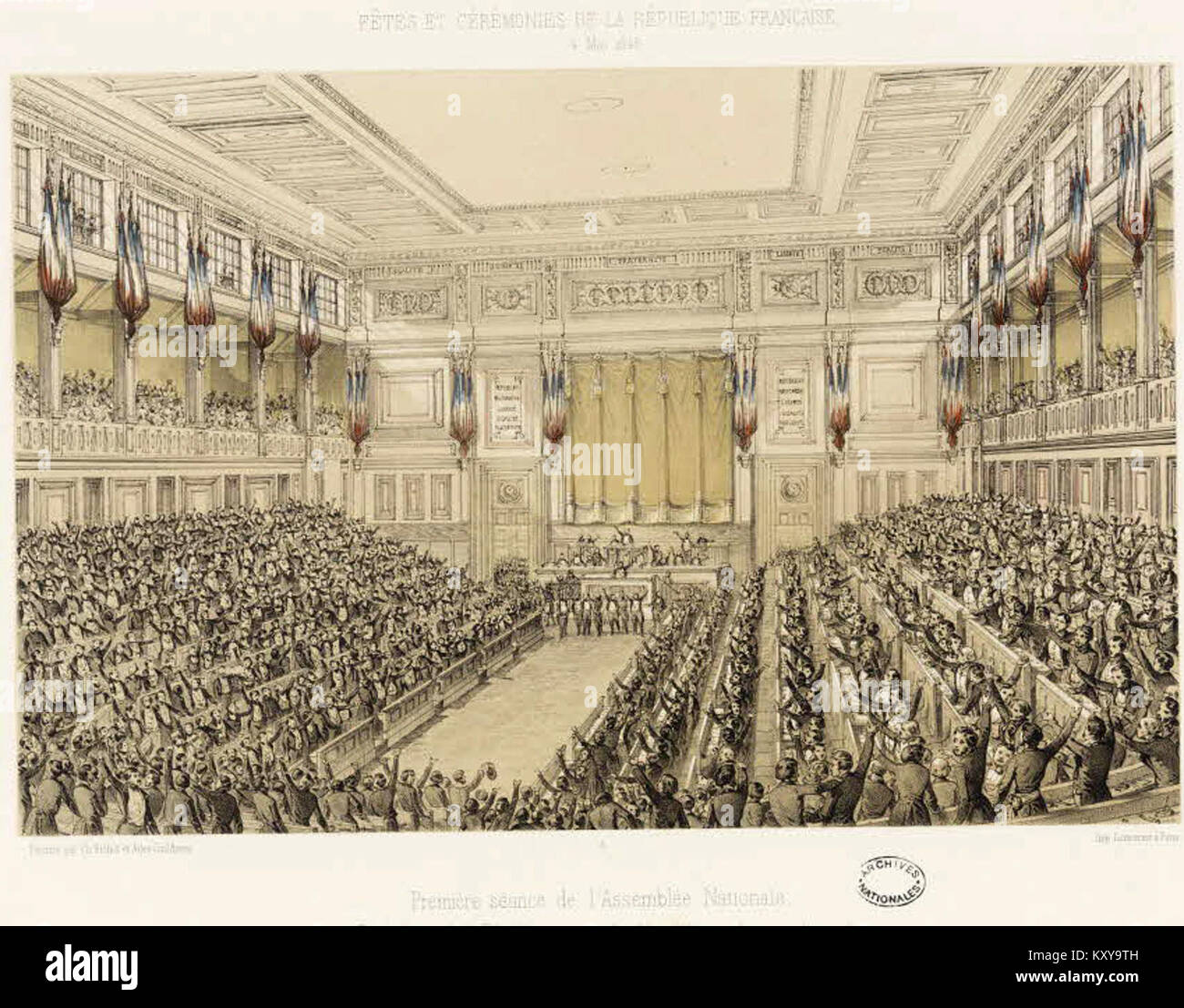 Incisione raffigurante feste e cerimonie della Repubblica francese, illustrando celebrazioni pubbliche storiche che riflettono l'identità nazionale e la tradizione civica. Foto Stock