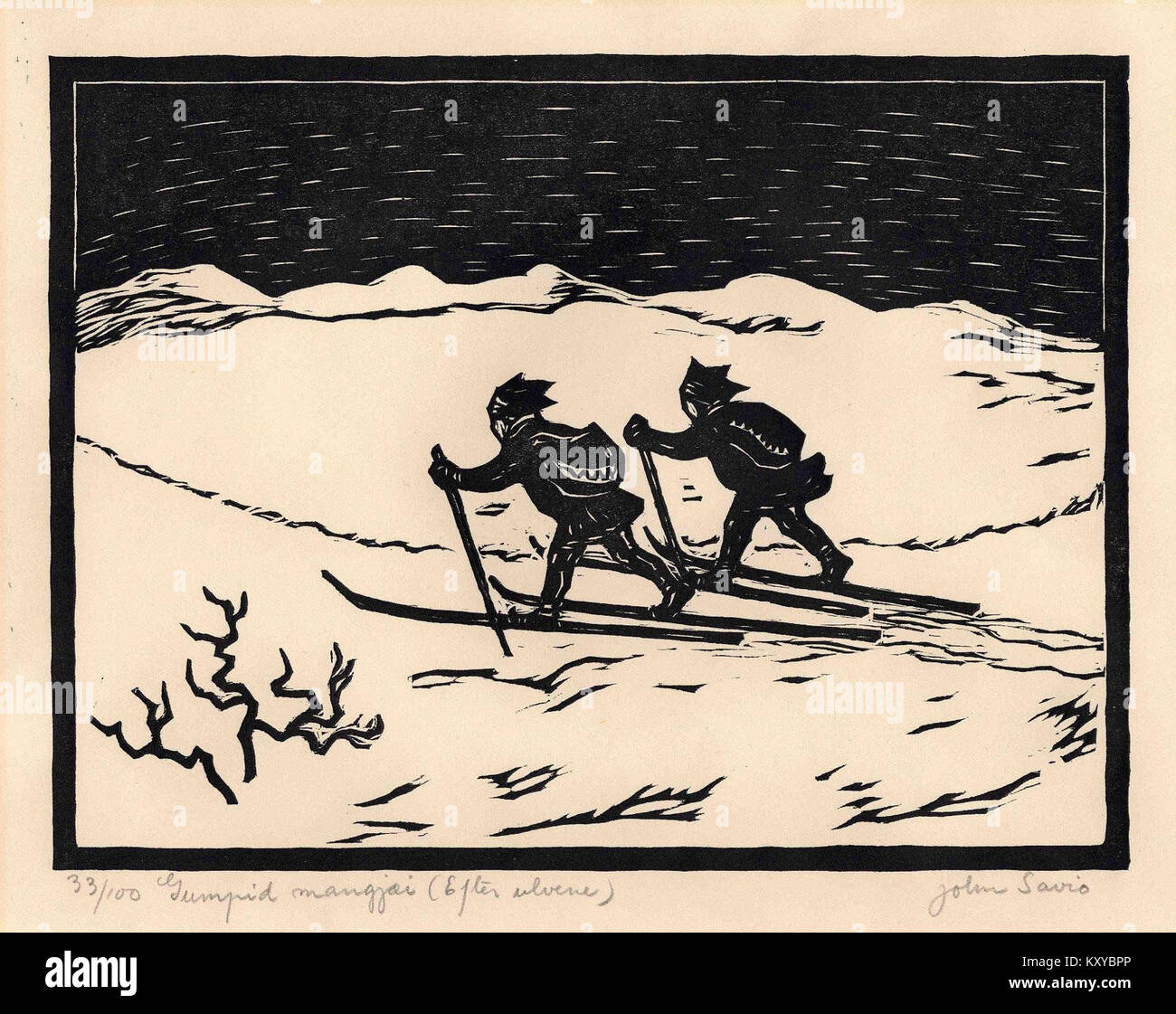 Gumpid mangjæi (dopo i Lupi) è un'opera d'arte che raffigura un momento intenso ed emotivamente carico. Il titolo suggerisce una connessione con la natura e la natura selvaggia, probabilmente influenzata dalle tradizioni narrative indigene o storiche. Foto Stock