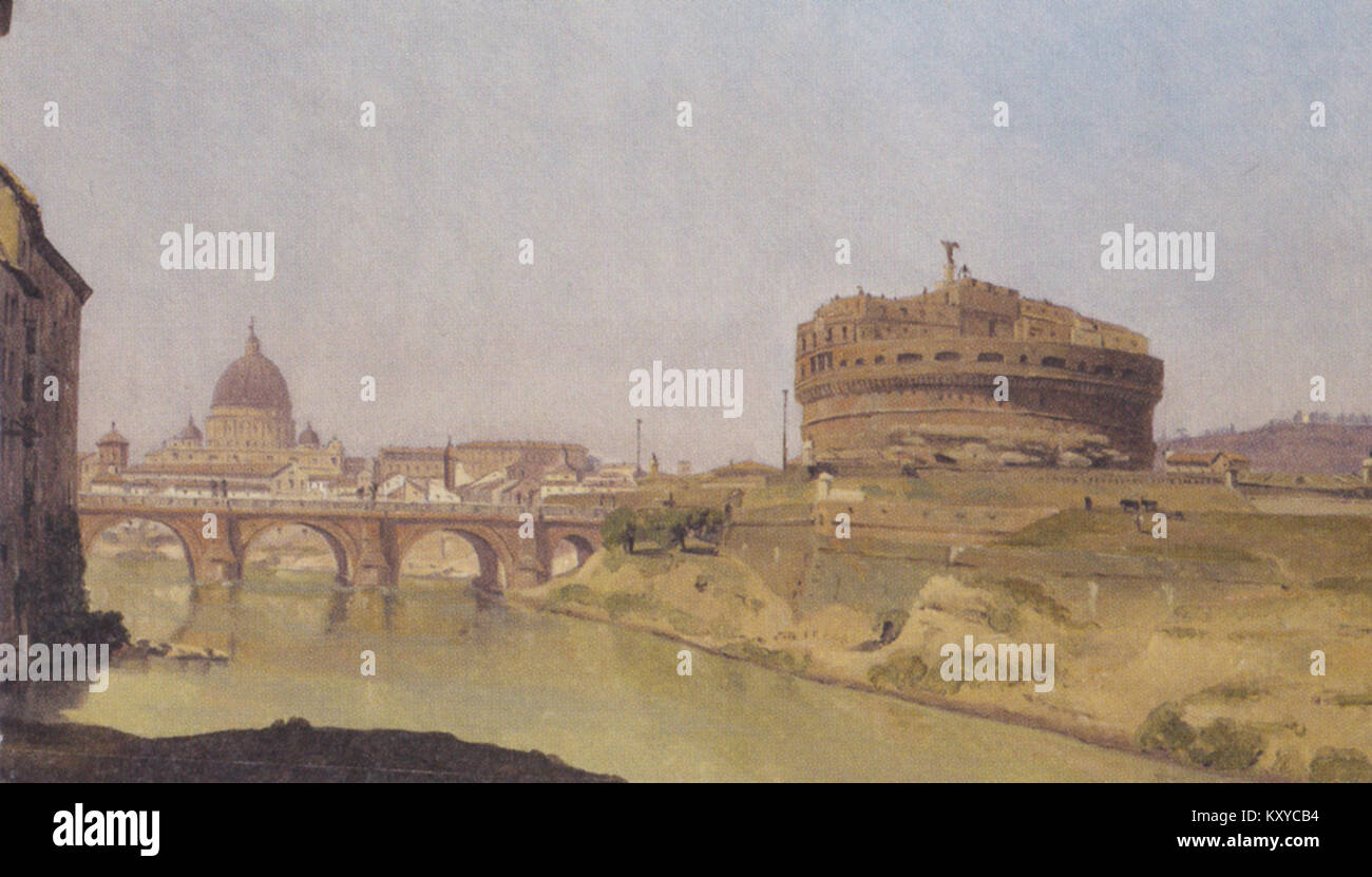 Il dipinto ad olio di Gustaf Söderberg del 1821 raffigura la basilica di San Pietro e Castel Sant'Angelo a Roma, mostrando l'interpretazione artistica della città all'inizio del XIX secolo. Foto Stock