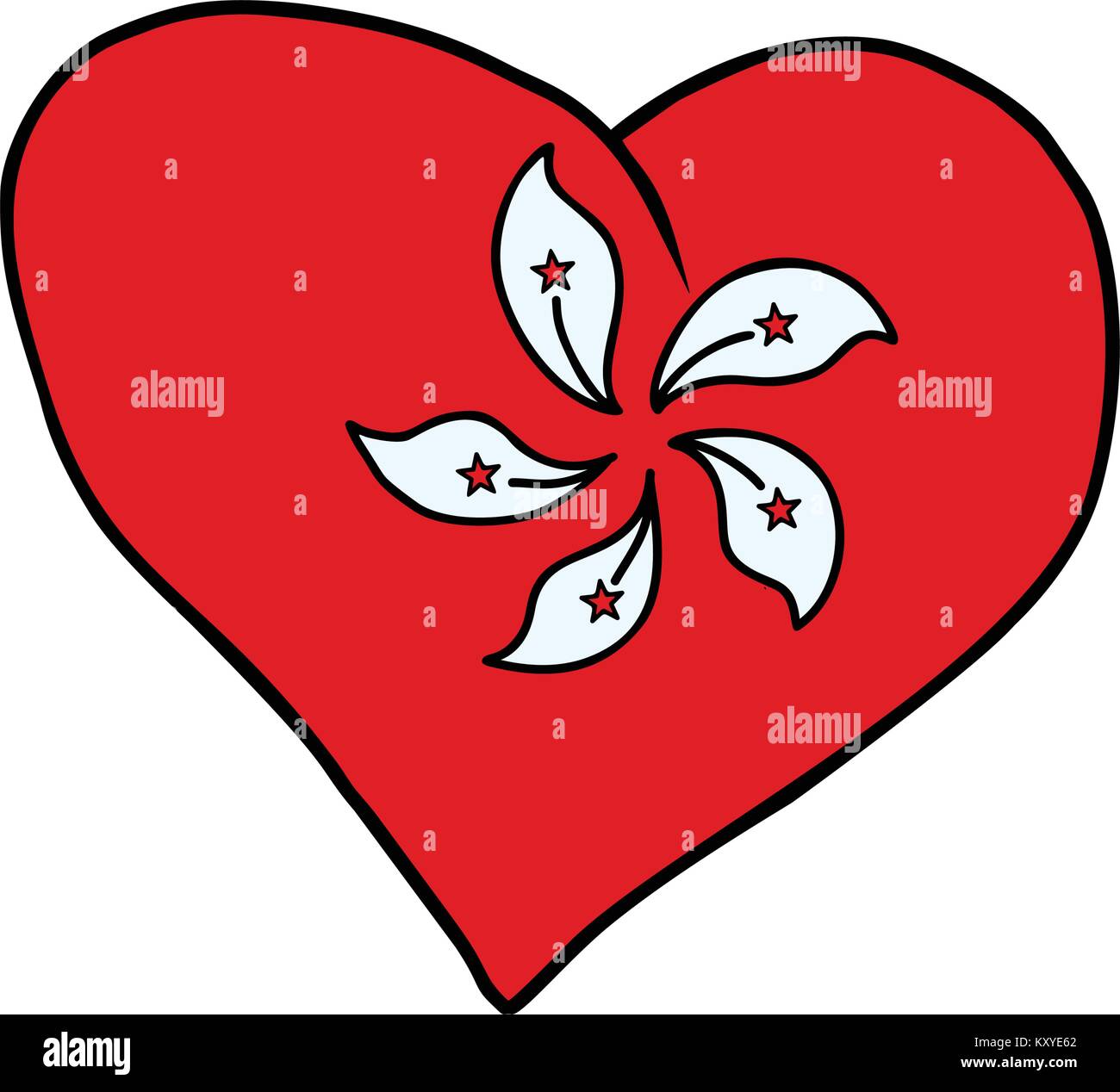 Hong Kong cuore isolato di bandiera su sfondo bianco. Fumetto cartoon pop art illustrazione rétro Illustrazione Vettoriale