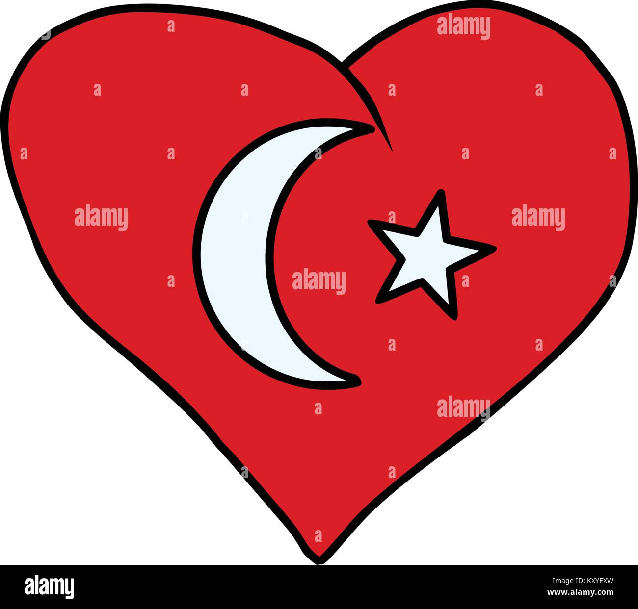 La Turchia cuore isolato di bandiera su sfondo bianco. Fumetto cartoon pop art illustrazione rétro Illustrazione Vettoriale
