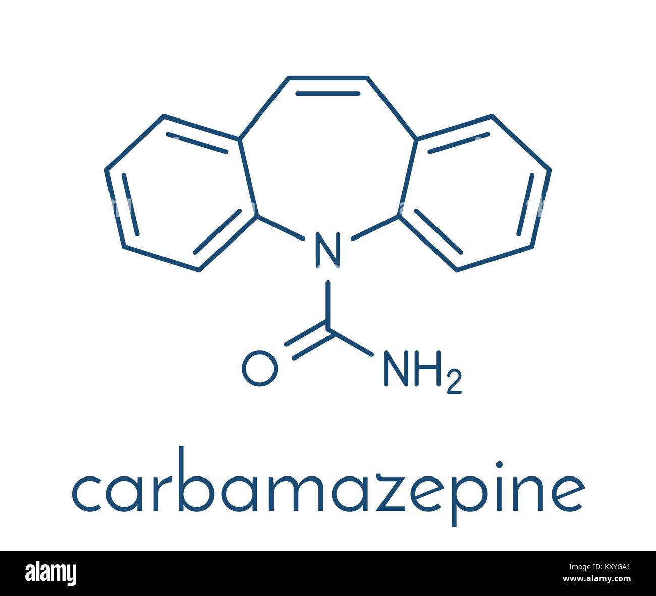 Carbamazepina anticonvulsivante e stabilizzatori dell'umore molecola di farmaco. Usato per il trattamento di epilessia (convulsioni), disturbo bipolare e di un certo numero di altre malattie Illustrazione Vettoriale