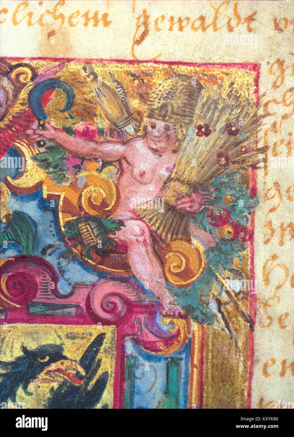 Un disegno araldico di Hans Bär, che mostra uno stemma posizionato nell'angolo superiore destro, che rappresenta l'araldica europea e il simbolismo artistico. Foto Stock