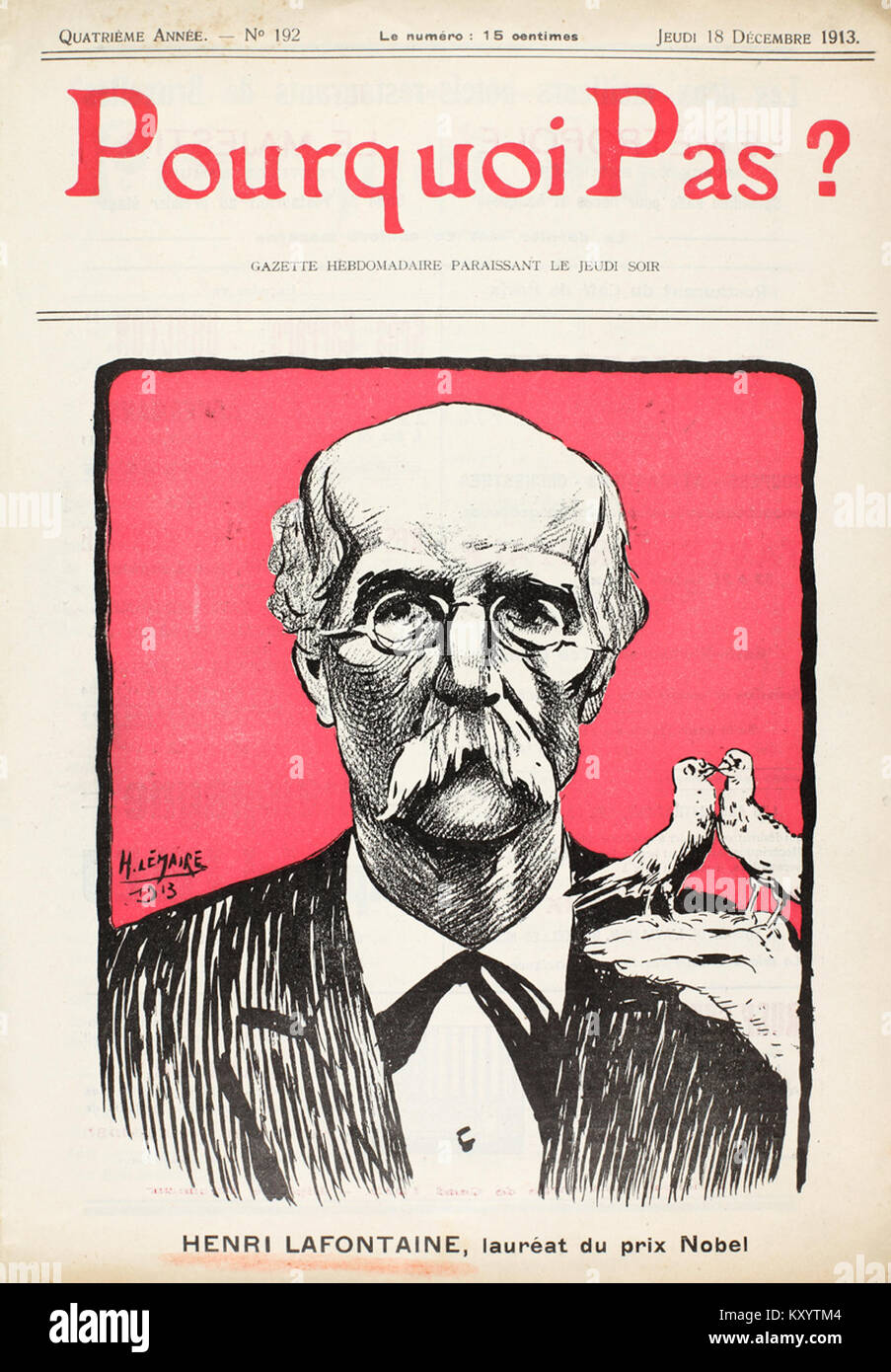 Henri la Fontaine (1854-1943) è stato un avvocato e senatore belga, presidente dell'International Peace Bureau, insignito del Premio Nobel per la pace nel 1913 per la sua leadership nel movimento per la pace e nell'internazionalismo. Foto Stock