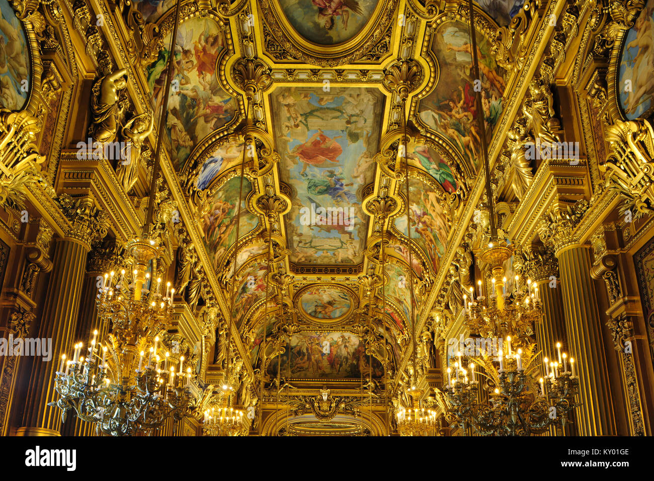 Soffitto, Opera Garnier, Teatro Garnier, 2012, Parigi, Francia. Foto Stock