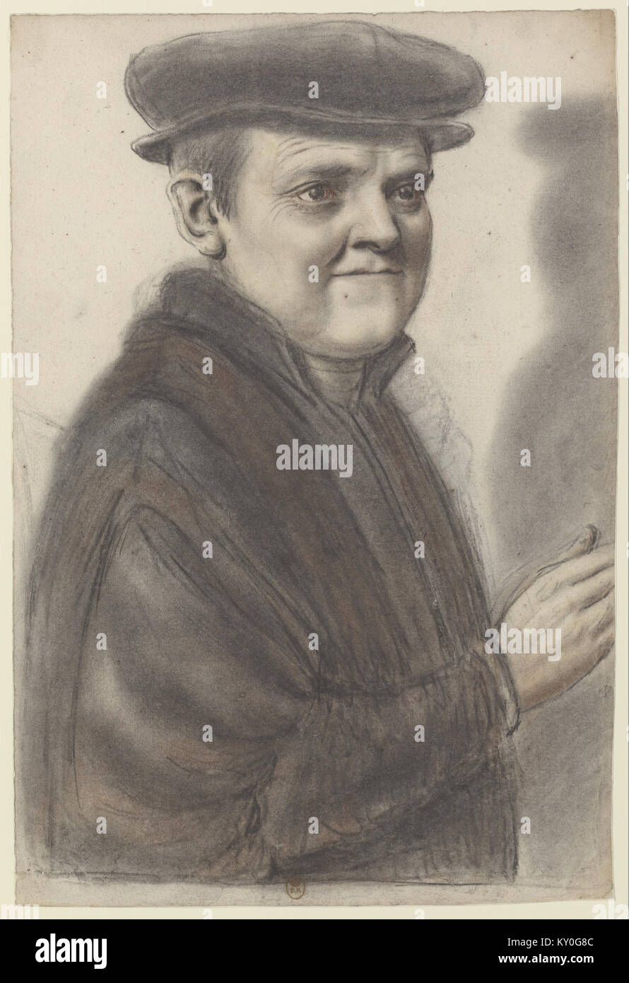 Questo disegno del XVI secolo di Nicolas Lagneau raffigura un uomo che indossa un toque, che alza il braccio destro, visto da una prospettiva di tre quarti a destra. Foto Stock