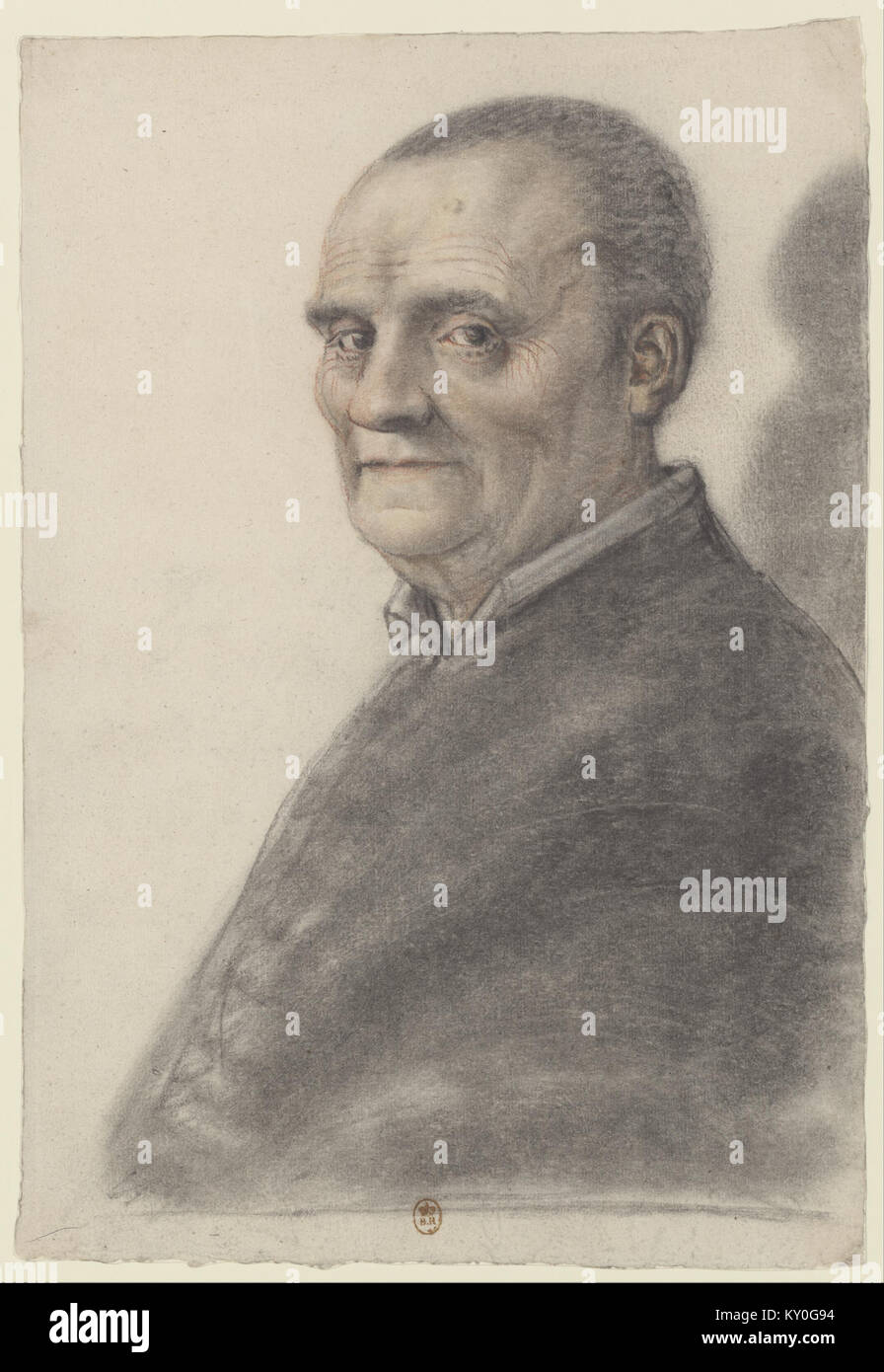 Questo ritratto di Nicolas Lagneau raffigura un uomo anziano in una vista di tre quarti a sinistra. Il dipinto cattura i dettagli intricati delle caratteristiche facciali e dell'abbigliamento dell'uomo, mostrando l'esperienza di Lagneau nella ritrattistica. Foto Stock