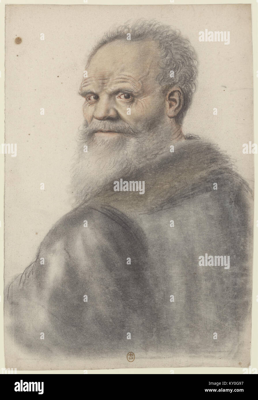Questo ritratto di Nicolas Lagneau raffigura un uomo anziano con una lunga barba, visto da dietro e che gira la testa a sinistra. La composizione evidenzia la descrizione dettagliata dell'età e del carattere, caratteristica dell'opera di Lagneau. Foto Stock