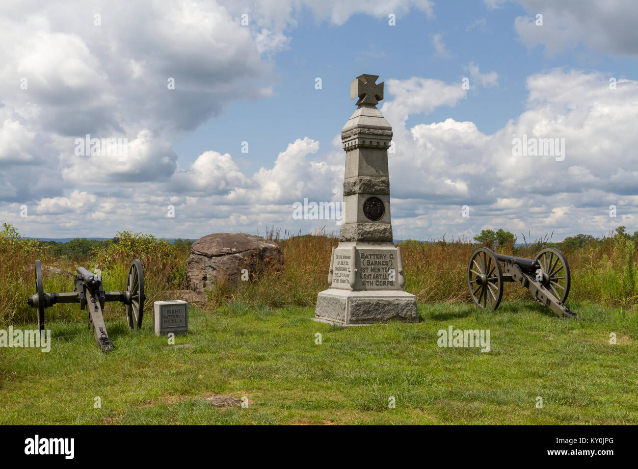 La 1a New York Luce batteria di artiglieria K Memorial, Gettysburg National Military Park, Pennsylvania, Stati Uniti. Foto Stock