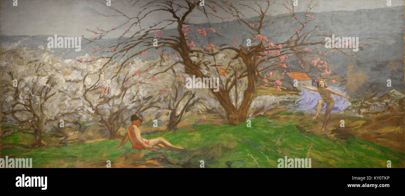 "Femmes dans un paysage d'Île-de-France" è un dipinto di Ker-Xavier Roussel, creato tra il 1928 e il 1930. L'olio su tela misura 154 x 370 cm e raffigura le donne in un paesaggio dell'Île-de-France. Fa parte della collezione del Musée départemental Maurice Denis le Prieuré. Foto Stock