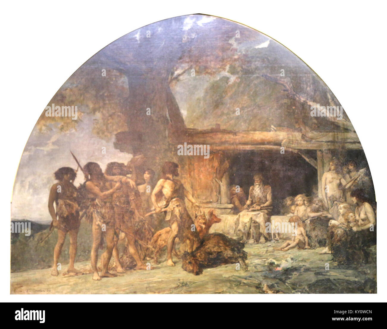 Dipinto 'l'età della pietra' di Fernand Cormon, raffigurante la vita umana preistorica e l'interpretazione artistica Foto Stock