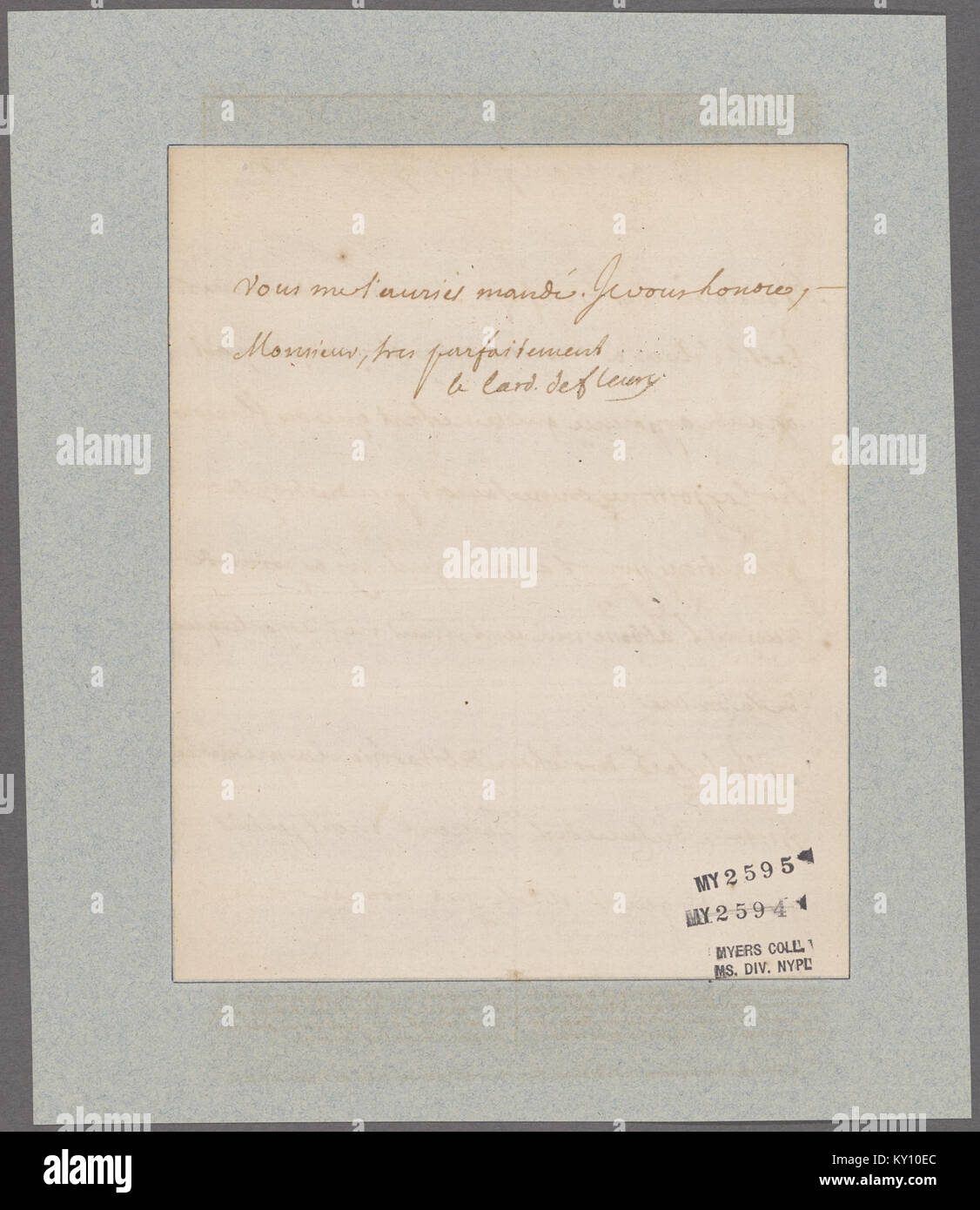 Questo documento documenta André Hercule de Fleury, un cardinale e statista francese, noto per il suo ruolo di primo ministro sotto re Luigi XV all'inizio del XVIII secolo. Foto Stock