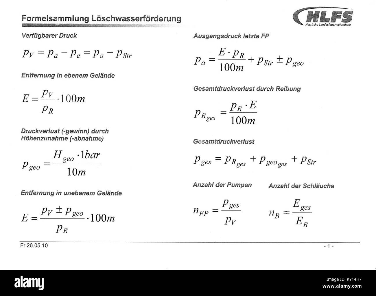 "Formelsammlung Löschwasserförderung" è un manuale tecnico o una raccolta di formule per l'alimentazione idrica antincendio, che descrive in dettaglio i calcoli e i principi idraulici utilizzati nei sistemi antincendio. Foto Stock