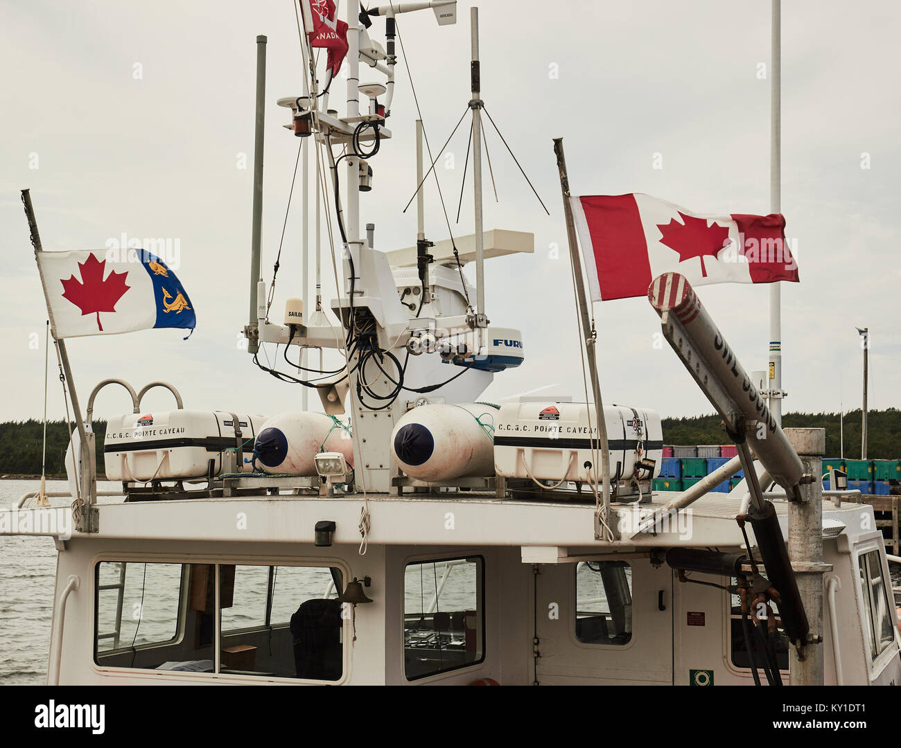 Pointe Caveau una guardia costiera canadese (CCG) salvataggio della nave di soccorso, Cheticamp, Cape Breton Island, Nova Scotia, Canada. Foto Stock