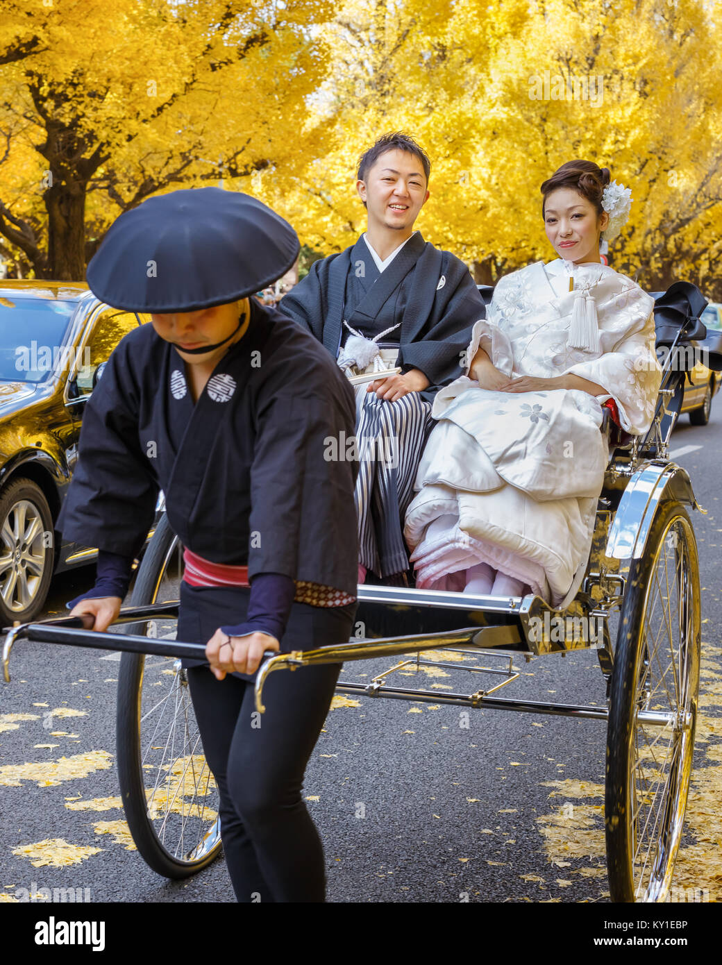 TOKYO, Giappone - 26 novembre: coppia giapponese a Tokyo in Giappone il 26 novembre 2013. Unidentified lo sposo e la sposa abito costumi tradizionali per la loro w Foto Stock