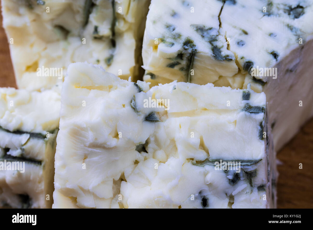 Danese formaggio blu close up macro con muffa vene blu. Foto Stock