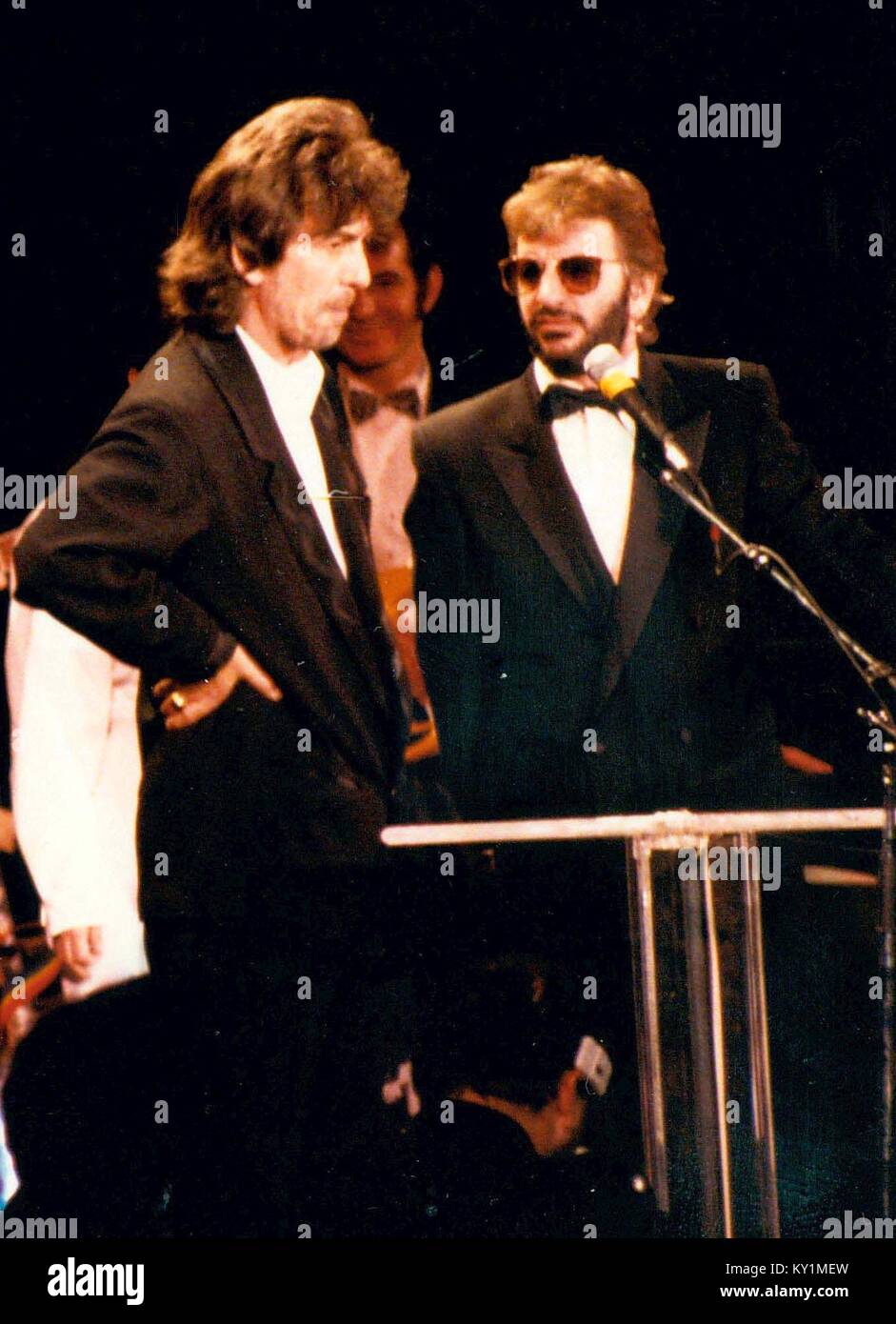 George Harrison e Ringo Starr introdotto nella hall of fame Waldorf Astoria NY 1/20/88 Foto Michael Brito Foto Stock