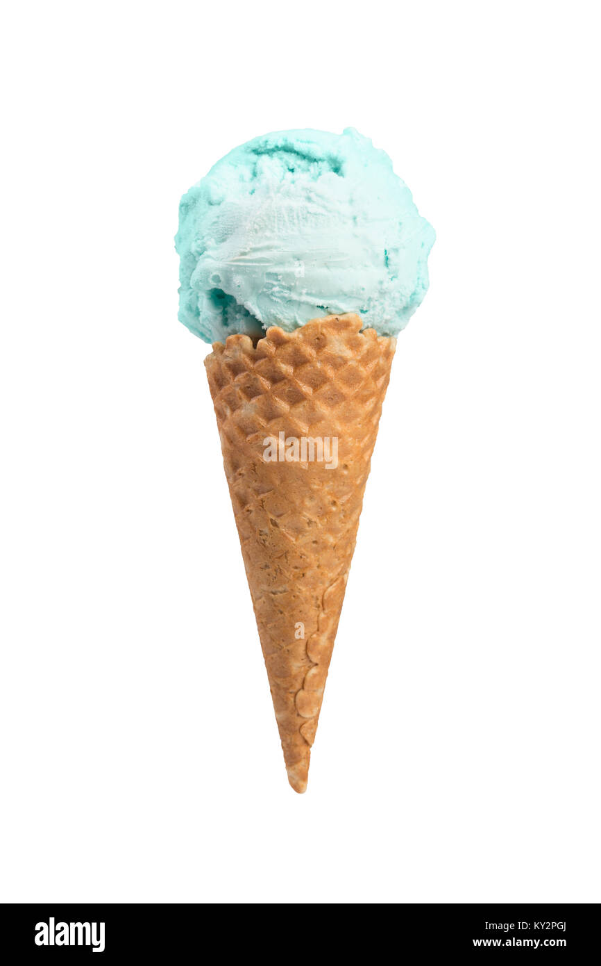 Il turchese il gelato in cono di cialda. Foto Stock