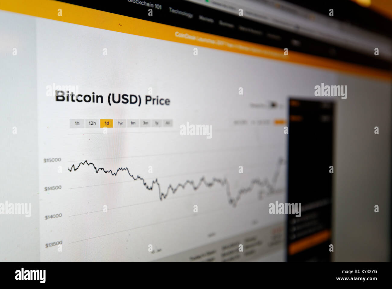 Sullo schermo del computer che mostra il prezzo di Bitcoin cryptocurrency Foto Stock