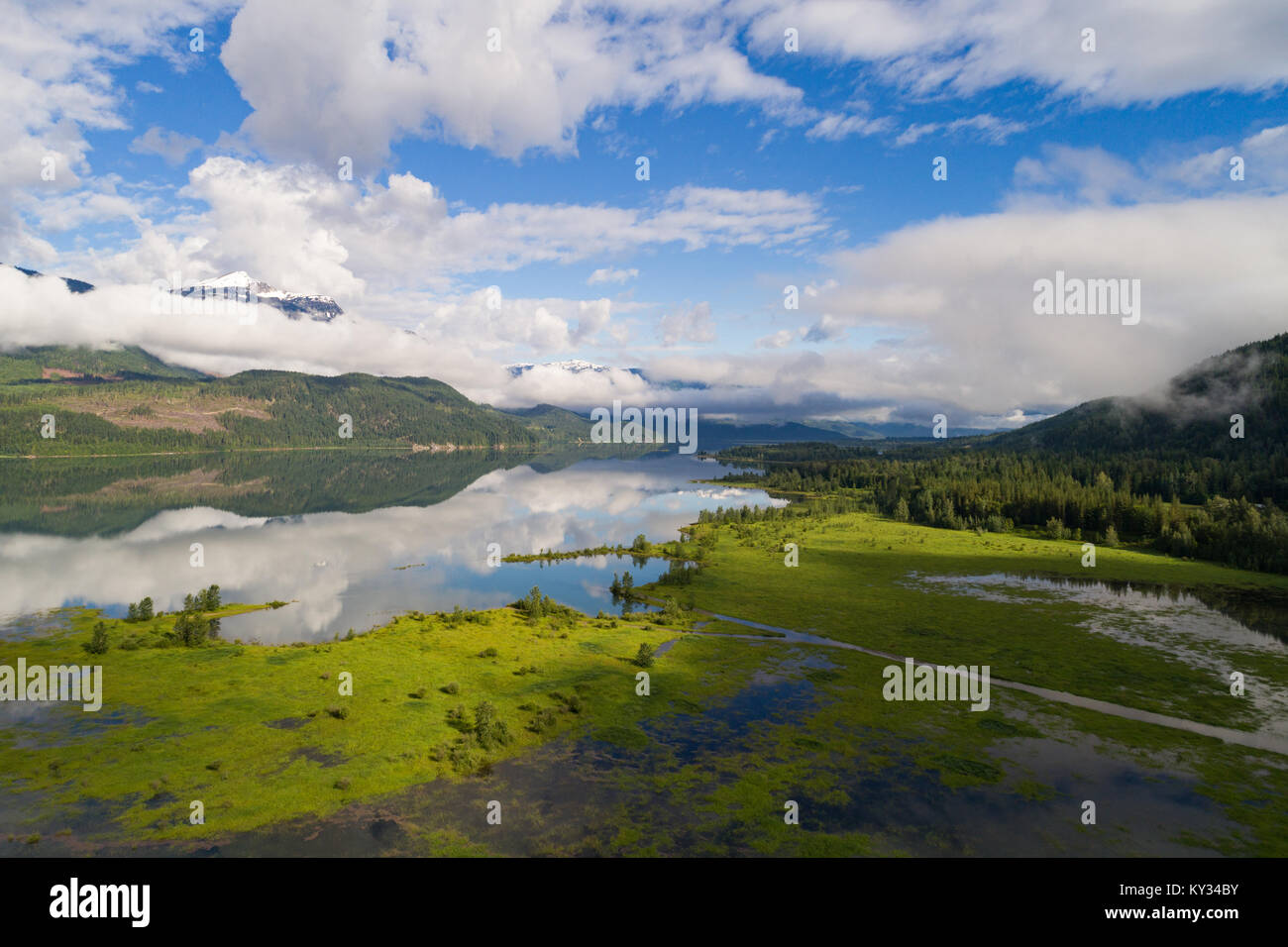 Fiume che scorre attraverso la terra paludosa Foto Stock