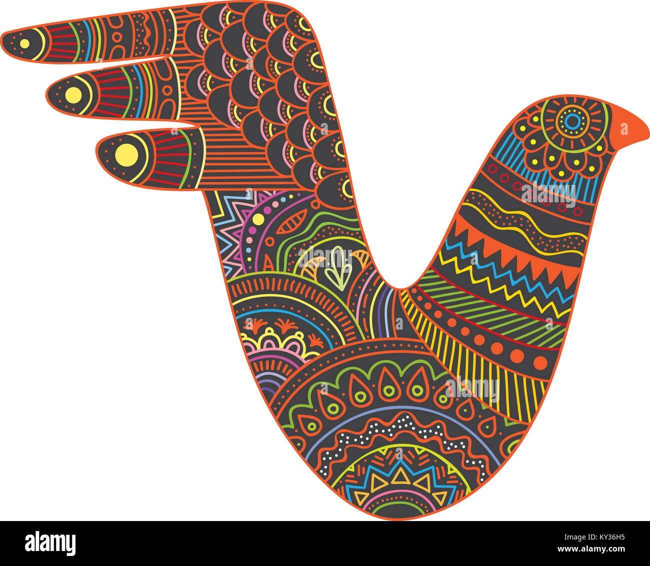 Creature mistiche bird illustrazione vettoriale con colorati el alebrije messicano modello di stile Illustrazione Vettoriale